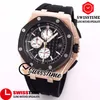 Nieuwe 26405 quartz chronograaf herenhorloge zwarte textuur wijzerplaat stopwatch tweekleurige rosé gouden kast rubberen sporthorloges SwissTime A240a