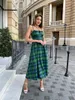 Abiti casual senza maniche estate donna fasciatura lunga sexy boho beach slip dress blu verde plaid maxi per il 2024