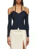 Dames Gebreide V-hals Jarretel Gebreide Trui Enkele Breasted Dame Sexy Slim Fit Off Schouder Truien Top Vest