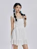 Casual Dresses Edhomenn Women Short Flowy Dress Square Neck Cute White Mini Backless Y2k A Line Ruffle Ruched Lace