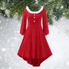 Robes décontractées Noël imprimé robe femme faux panneau h manches longues col rond chaud fête asymétrique douce