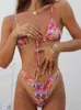 Womens Swimwear Floral Print Bikini 2024 Biquini String Swimsuit High Cut Set Bathing Suit Women Waist Bikinis Beach