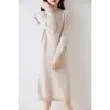 Casual Dresses Standard Wool For Women 2024 Winter Fashion Length-keen Cashmere Female O-neck Clothing DR01
