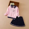 Conjuntos de roupas Meninas Conjunto Vestido Escola Primavera Outono Crianças 2 Pcs Manga Longa Camisola Saia Crianças Uniforme para