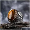 Anneaux de bande Bague turque faite à la main pour hommes Vintage Double épées Noir Zircon Punk Islamique Relius Bijoux Musulmans Livraison Directe Dhaxt