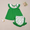 Ensembles de vêtements St. Patrick's Day French Knot T-shirt à manches courtes Robe à col rond Filles Green Bubble Boy Blue Top Vêtements et pantalons en treillis