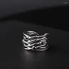 Anéis de cluster 925 prata esterlina malha multi-camada diamante preto design personalizado anel de abertura feminino