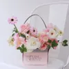 Ny 4st Flower Packaging Box med handtag Flower Arrangement Boxes Waterproof Kraft Paper Basks Basket Box1283V