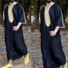 Ethnic Clothing M-XL Muslim Fashion Men Loose Golden Flower Border Solid Color Striped Short Sleeves Robes