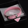 Pink Leather Bracelets Triangle Mental Bangles Stylish Letter Plated Bracelets With Stamp Jewelry Accessories