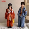 Kleidung Sets Kinder Mädchen Set 2024 Herbst Einfarbig Cord Jungen Langarm Hemd Mantel Hose Bruder und Schwester Zwillinge anzug