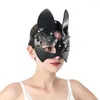 Party Supplies Uyee Leather Cat Eyes Masker Punk Sexig Cosplay Bunny Mask for Woman Gothic Harness Par Player Special Costume