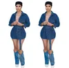 new Dresses Women Long Sleeve V-neck Stacked Strechy Knee Length Office Lady Streetwear Casual Sexy Denim shirt skirt