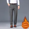 Fleece Business Men's Thickened Casual Pants Slim Straight Simple Classic Style Cotton Dark Gray Male Office Plush Trousers 240125