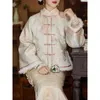 Ethnische Kleidung Herbst Winter Mode Stehkragen Gedruckt Verdickte Tang Anzug Jacke Moderne Chinesische Traditionelle Damen Plus Größe 3XL