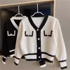 Automne et hiver bloquant le tricot tricot Femme Cardigan Cardigan à manches longues à manches longues courte 2023 Nouvelle manteau Fashion All-Match tricoté Pull