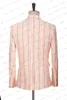 Costumes pour hommes, coupe cintrée, Business décontracté, lin blanc, Orange, rose, robe à rayures verticales, ensemble 3 pièces, veste, pantalon, gilet