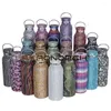 Vattenflaskor Sparkling Diamond Thermos Portable Glitter Rhinestone flaska med kedja dubbel vägg rostfritt stål termisk kolv