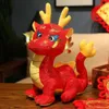 Action Toy Figures New Cartoon Zodiac Dragon Year Mascot Red Chinese Dragon Plush Toys Soft Fyled Anime Animal Dinosaur Doll New Years Decor