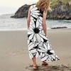 Vestidos casuais margarida flor impressão longa para mulheres verão sem mangas tanque boho bolsos praia sundress vestidos de grandes dimensões