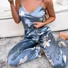 Vrouwen Zomer Tweedelige Pak Pyjama Sexy Cami Met Broek Zijde Satijn Nachtkleding Pyjama Set Casual Homewear 240126