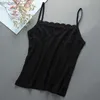 Women's T-Shirt Womens Slim Fit Large Top with Strap Tank Top Spring and Summer Lace Underlay Black and White L240201