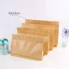 Large capacity stand kraft paper food packaging zip lock pouch gift candy baking snacks biscuit tea package storage heat seal bags Features: Large capacity