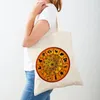 Shopping Bags Vintage Art Cartoon Sun Sign Shoulder Shopper Bag Abstract Women Double Print Casual Lady Canvas Tote Handbags