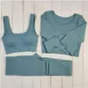 Actieve sets Geribbelde set sportkleding Damespak voor fitness Naadloze sporttrainingspak Trainingskleding Gymkleding met lange mouwen Yogakleding