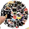 Bilklistermärken 50st/Lot Cartoon Creative Cute Black Cat Bombay Iti Sticker för DIY Lage Laptop Cykeldekaler Drop Leverans Mobiler M DHQBK