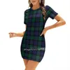 Vestidos Casuais Blackwatch Tartan |Vestido moderno fofo azul e verde xadrez com gola quadrada plus size elegante feminino cintura apertada principal