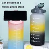 Thermoses 2L bouteille d'eau de couleur dégradée tasse de paille de grande capacité avec marqueur de temps bouilloire anti-fuite bouteille d'eau Portable en plein air