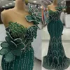 ASO EBI 2024 Hunter Green Mermaid Sukienka PROM Kryształy Kryształy Cequinowane wieczór Formalne przyjęcie Drugi odbiór urodzinowe suknie zaręczynowe sukienki szatą de soiree es