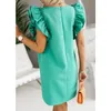 Party Dresses 2024 Fashion Women Summer Mini Solid Color Short Flare Sleeve Loose Tank Dress