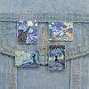 Broches amusantes en émail pour chats de nuit étoilée, personnalisé Van Gogh, peinture à l'huile, Badge à revers, bijoux d'art Animal, cadeau pour enfants et amis