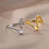 Cluster Ringe Einfache Edelstahl Für Frauen Männer Gold Farbe Offene Verlobung Hochzeit Party Ring Weiblich Männlich Mode Finger Schmuck geschenk