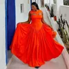 Lässige Kleider Europäische und amerikanische Damen Frühlingskleid 2024 Orange Ärmellos Hohl O-Ausschnitt Hohe Taille A-Linie