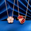 Pendants Classic Rose Gold Red Agate Lucky Spring Ladybug 925 Silver Necklace Women Fashion Brand Party Luxury Good Quality Jewelry Gift