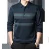 Långärmad t-shirt mode Men's Casual Section Business Office Polo Shirt Stripe Shirts 240129