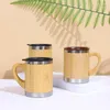 Tazze Tazza con conchiglia di bambù Tazza da caffè termica con manico Bicchiere isolato Bicchieri in acciaio inossidabile Idee regalo personalizzate Barretta ghiacciata