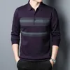 Långärmad t-shirt mode Men's Casual Section Business Office Polo Shirt Stripe Shirts 240129