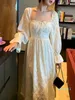 Casual klänningar 2024 Spring Elegant Long Fairy Dress Women Sweet Embroidery Flare