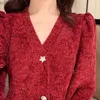 Vestidos casuais básicos vermelho vintage kinitted vestido feminino elegante natal mini vestido feminino quente magro casual coreano vestido de uma peça feminino 2022 ano novo yq240201