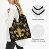 Boodschappentassen Mode Goud en Zwart Fleur De Lis Draagtas Draagbare Fleur-De-Lys Lelie Bloem Boodschappen Schouder Shopper