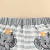 Kläder sätter baby pojke shorts set kort ärm elefant tryck huva toppar randiga småbarnskläder