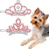 Dog Apparel Clear Crystal Rhinestone Tiara For Dogs Hair Clips Barrettes Pet Crown Grooming Costume Accessories 2 Pieces