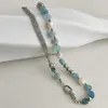 Chokers kshmir Natural stone blue crystal necklace baroque natural freshwater pearl niche design feeling fresh clavicle chain women YQ240201