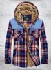 Winter Jacket Men Fleece Warm Jacket Shirts Coat Pure Cotton Plaid Hooded Jackets Coats Single Breasted chaquetas hombre M-XXXL 240124