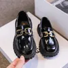 Girls Princess Black Loafers Shoes Child Glossy Student Shoes Classic Metal Chain Kids Fashion Casual Toddler British Mary Janes 240129