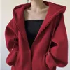 Women's Hoodies Bourgogne Sweatshirt Jacket Spring Autumn 2024 Loose Casual Top Cardigan dragkedja Kvinnor